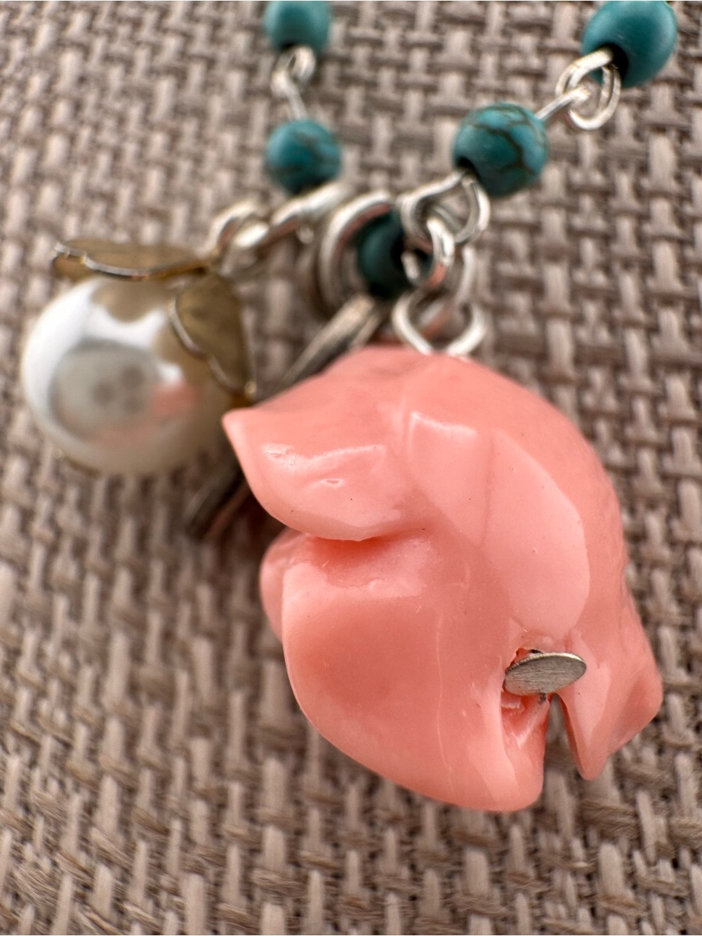 Plunder Turquoise Beaded Charm Necklace Pink Rose Pendant Boho Layered Necklace - Picture 7 of 11
